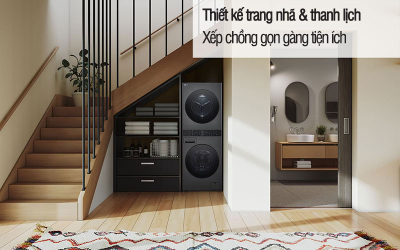 Tháp giặt sấy LG WashTower Inverter giặt 14 kg - sấy 10 kg WT1410NHB