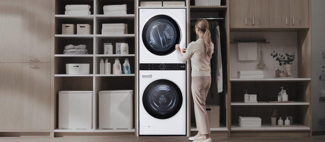 Tháp giặt sấy LG WashTower Inverter giặt 21 kg - sấy 16 kg WT2116SHEG