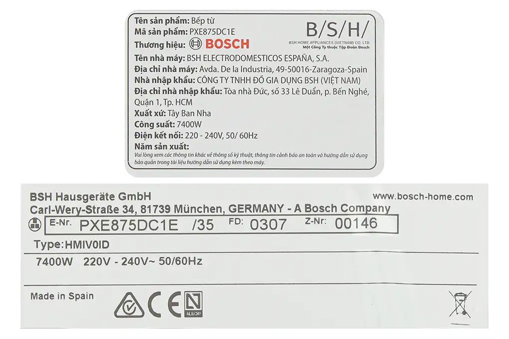 Bếp từ 4 vùng nấu lắp âm Bosch PXE875DC1E - Thương hiệu