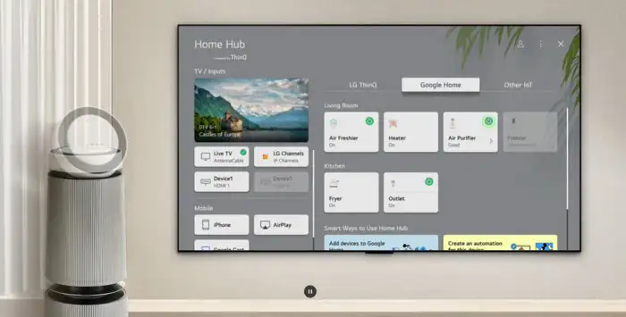 Smart Tivi AI Evo OLED 4K 83 inch LG OLED83M5PSA có tính năng Home Hub